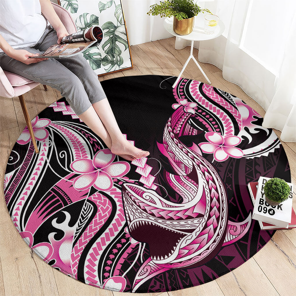 Pink Black Aloha Hawaii Round Carpet Polynesian Shark Tattoo Plumeria LT14 - Polynesian Pride