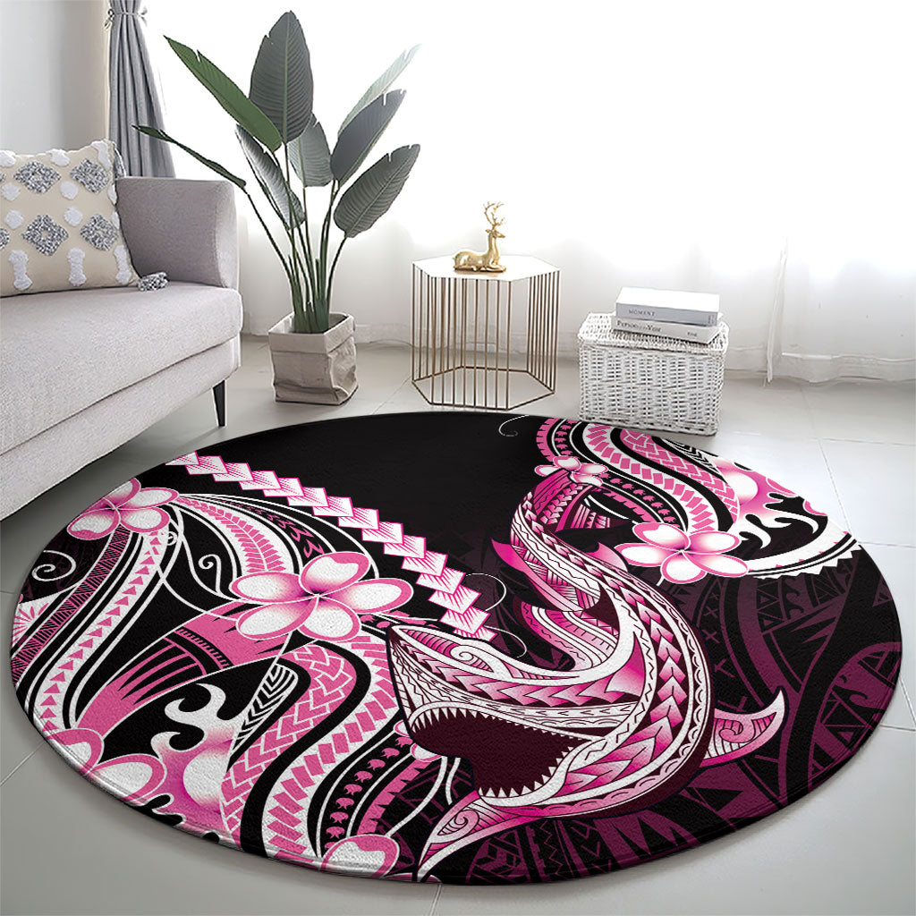 Pink Black Aloha Hawaii Round Carpet Polynesian Shark Tattoo Plumeria LT14 - Polynesian Pride