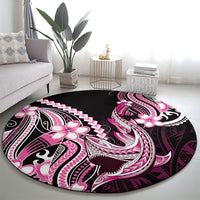 Pink Black Aloha Hawaii Round Carpet Polynesian Shark Tattoo Plumeria LT14 - Polynesian Pride
