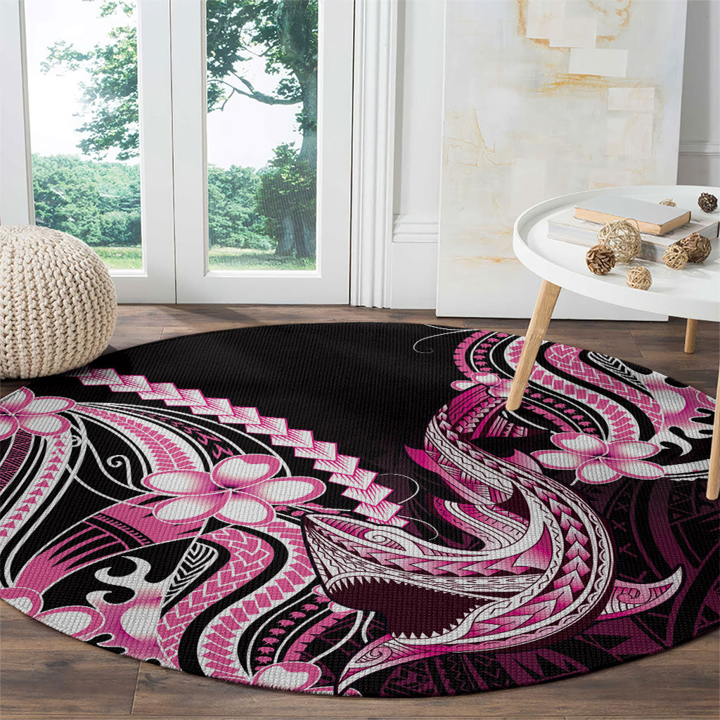 Pink Black Aloha Hawaii Round Carpet Polynesian Shark Tattoo Plumeria LT14 - Polynesian Pride