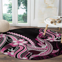 Pink Black Aloha Hawaii Round Carpet Polynesian Shark Tattoo Plumeria LT14 - Polynesian Pride