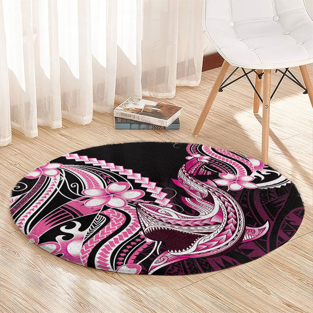 Pink Black Aloha Hawaii Round Carpet Polynesian Shark Tattoo Plumeria LT14 - Polynesian Pride