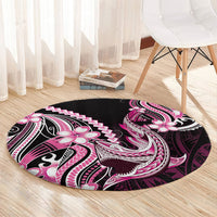 Pink Black Aloha Hawaii Round Carpet Polynesian Shark Tattoo Plumeria LT14 - Polynesian Pride