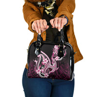 Pink Black Aloha Hawaii Shoulder Handbag Polynesian Shark Tattoo Plumeria