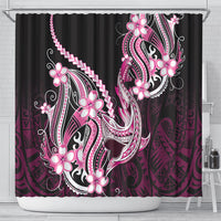 Pink Black Aloha Hawaii Shower Curtain Polynesian Shark Tattoo Plumeria