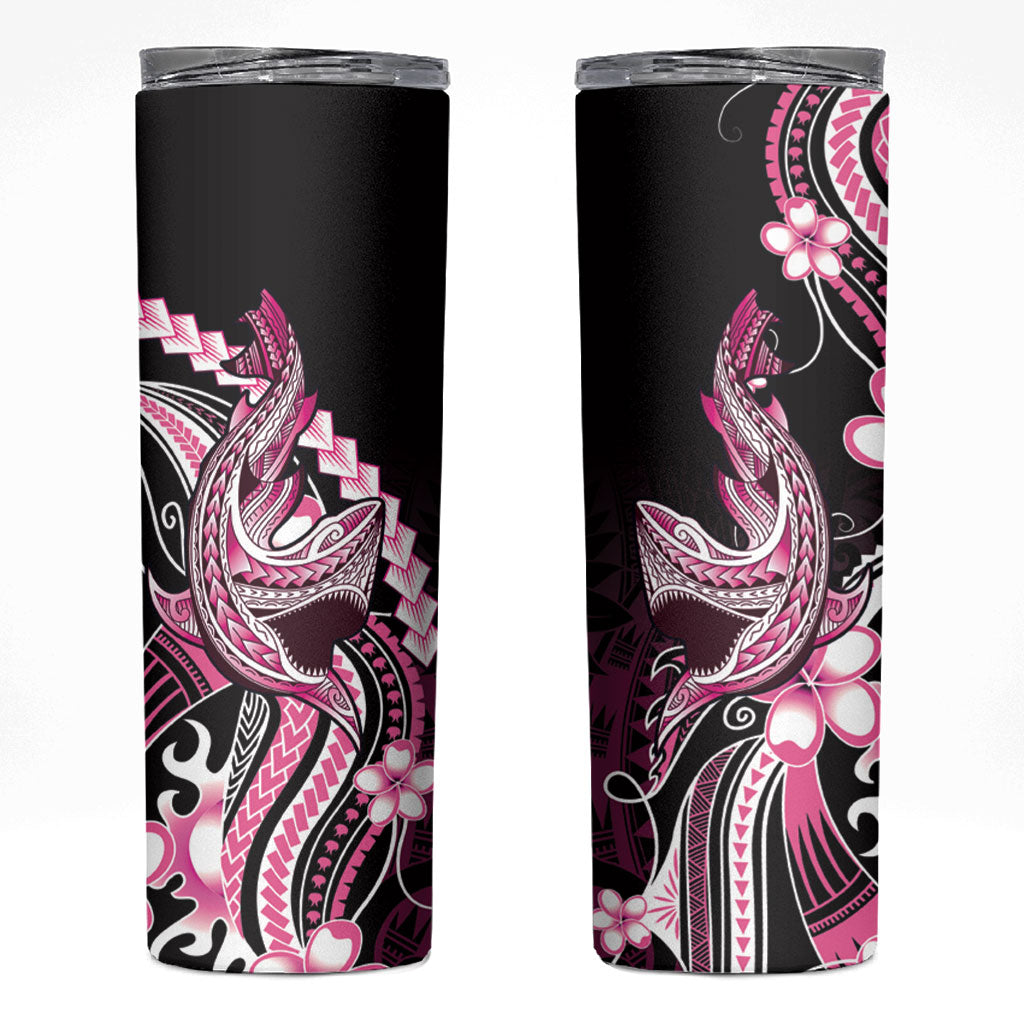 Pink Black Aloha Hawaii Skinny Tumbler Polynesian Shark Tattoo Plumeria LT14 Pink - Polynesian Pride