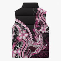 Pink Black Aloha Hawaii Sleeveless Puffer Jacket Polynesian Shark Tattoo Plumeria