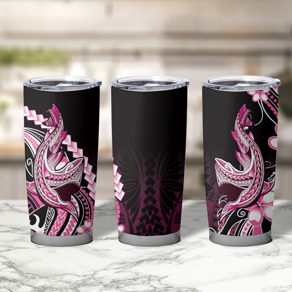 Pink Black Aloha Hawaii Tumbler Cup Polynesian Shark Tattoo Plumeria