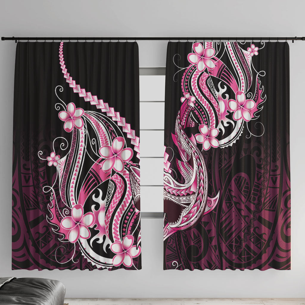 Pink Black Aloha Hawaii Window Curtain Polynesian Shark Tattoo Plumeria