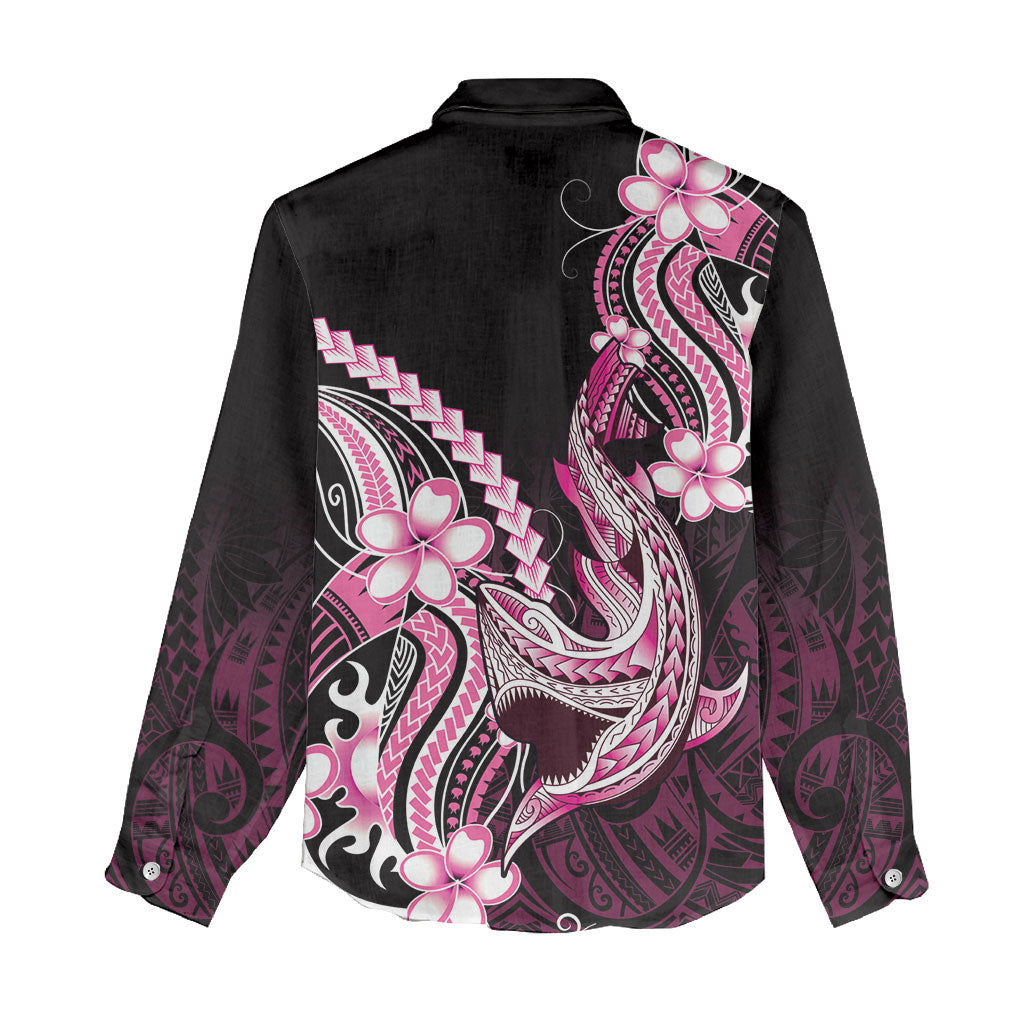 Pink Black Aloha Hawaii Women Casual Shirt Polynesian Shark Tattoo Plumeria LT14 - Polynesian Pride