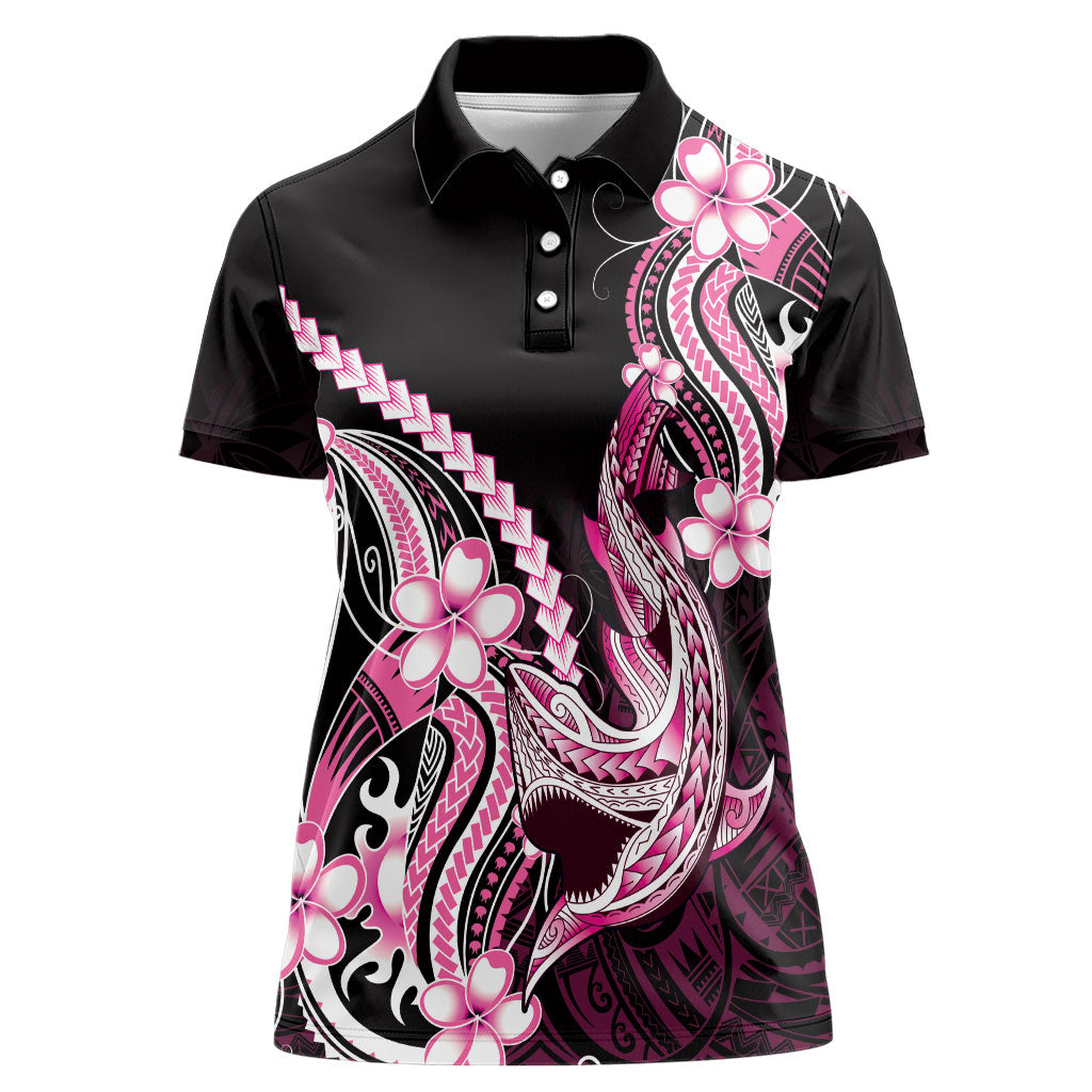 Pink Black Aloha Hawaii Women Polo Shirt Polynesian Shark Tattoo Plumeria LT14 Female Pink - Polynesian Pride