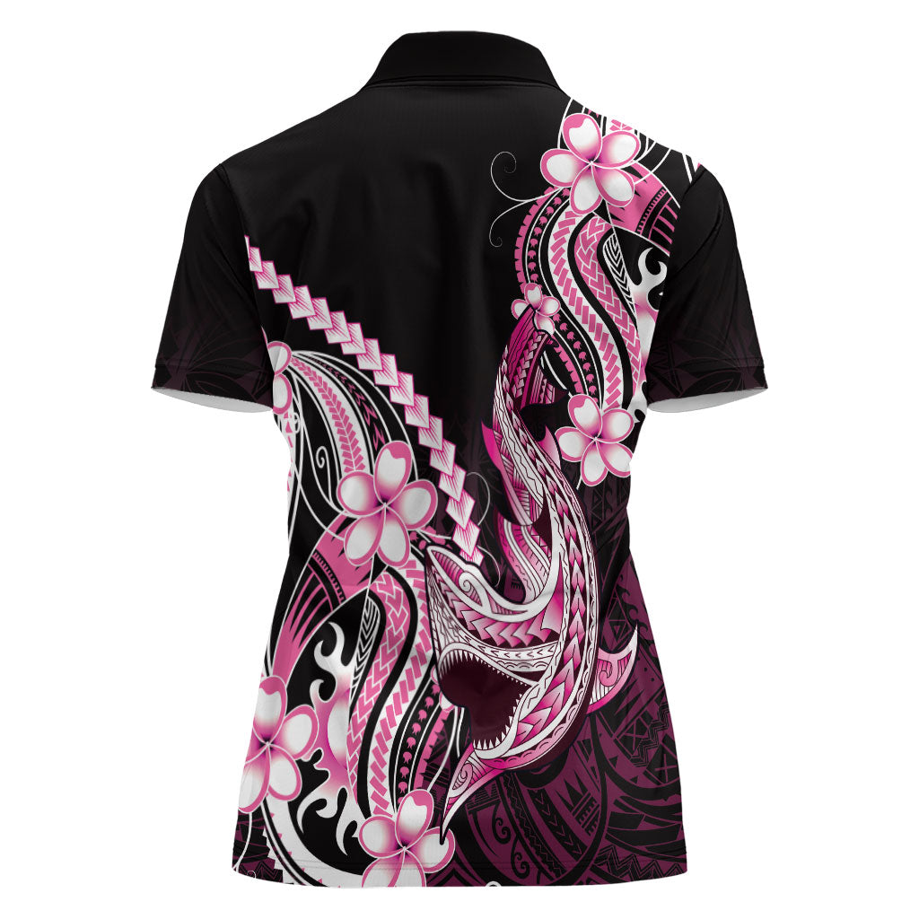 Pink Black Aloha Hawaii Women Polo Shirt Polynesian Shark Tattoo Plumeria LT14 - Polynesian Pride
