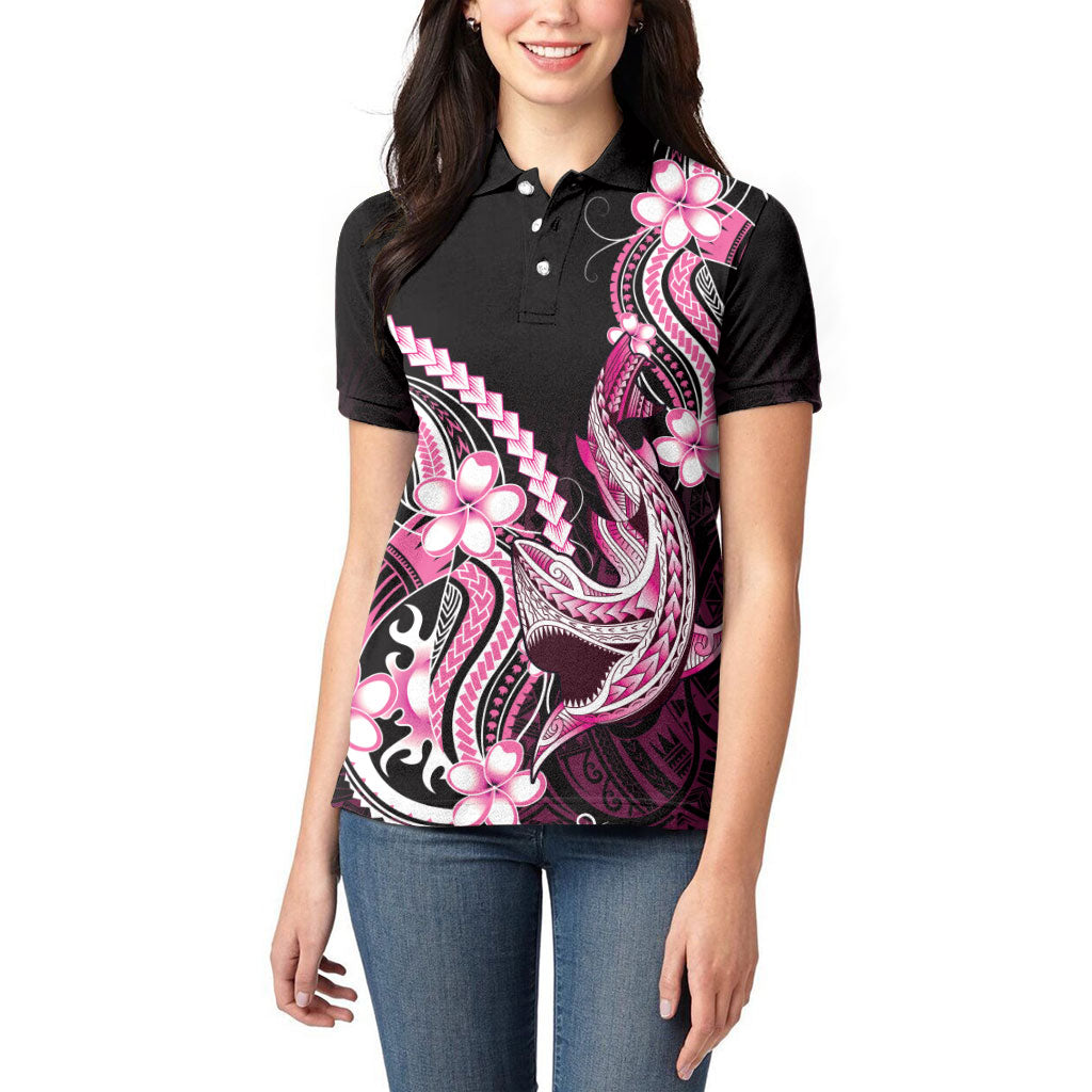 Pink Black Aloha Hawaii Women Polo Shirt Polynesian Shark Tattoo Plumeria LT14 - Polynesian Pride