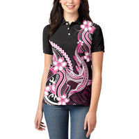 Pink Black Aloha Hawaii Women Polo Shirt Polynesian Shark Tattoo Plumeria LT14 - Polynesian Pride