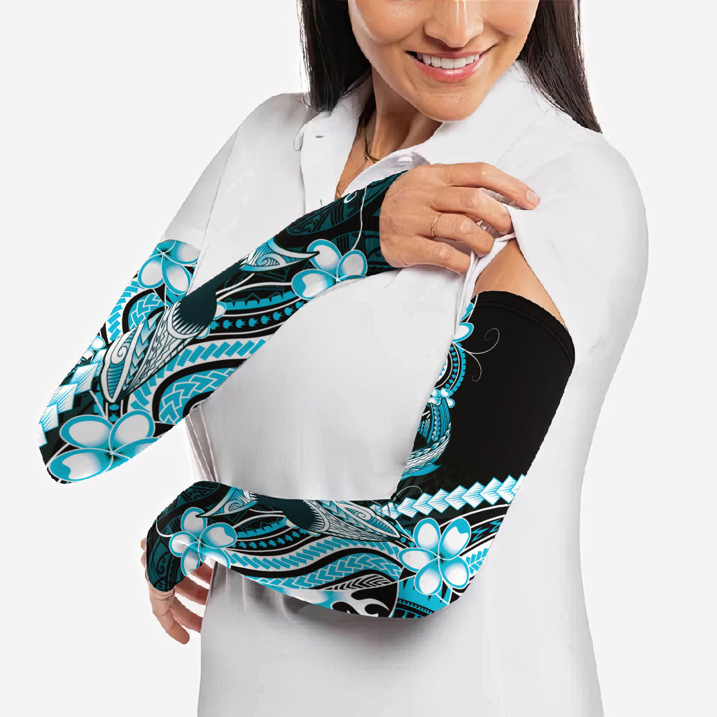 Blue Black Aloha Hawaii Arm Sleeves Polynesian Shark Tattoo Plumeria