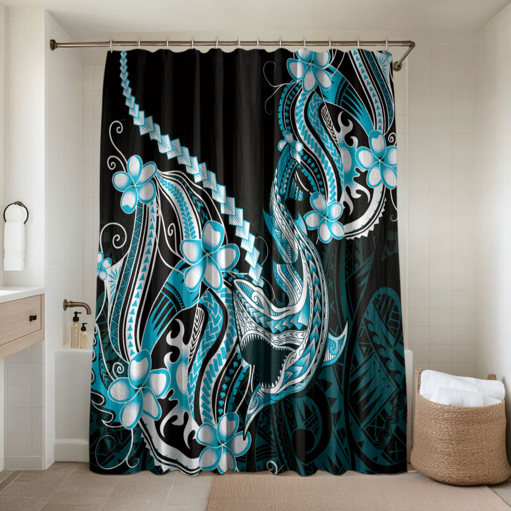 Blue Black Aloha Hawaii Bathroom Set Polynesian Shark Tattoo Plumeria