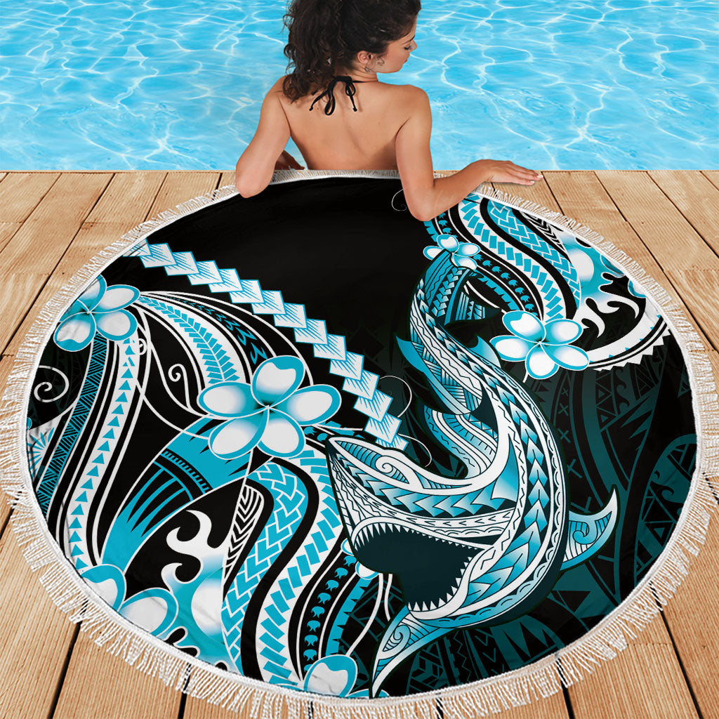 Blue Black Aloha Hawaii Beach Blanket Polynesian Shark Tattoo Plumeria