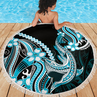 Blue Black Aloha Hawaii Beach Blanket Polynesian Shark Tattoo Plumeria