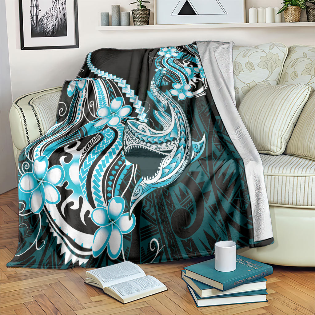 Blue Black Aloha Hawaii Blanket Polynesian Shark Tattoo Plumeria