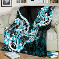 Blue Black Aloha Hawaii Blanket Polynesian Shark Tattoo Plumeria