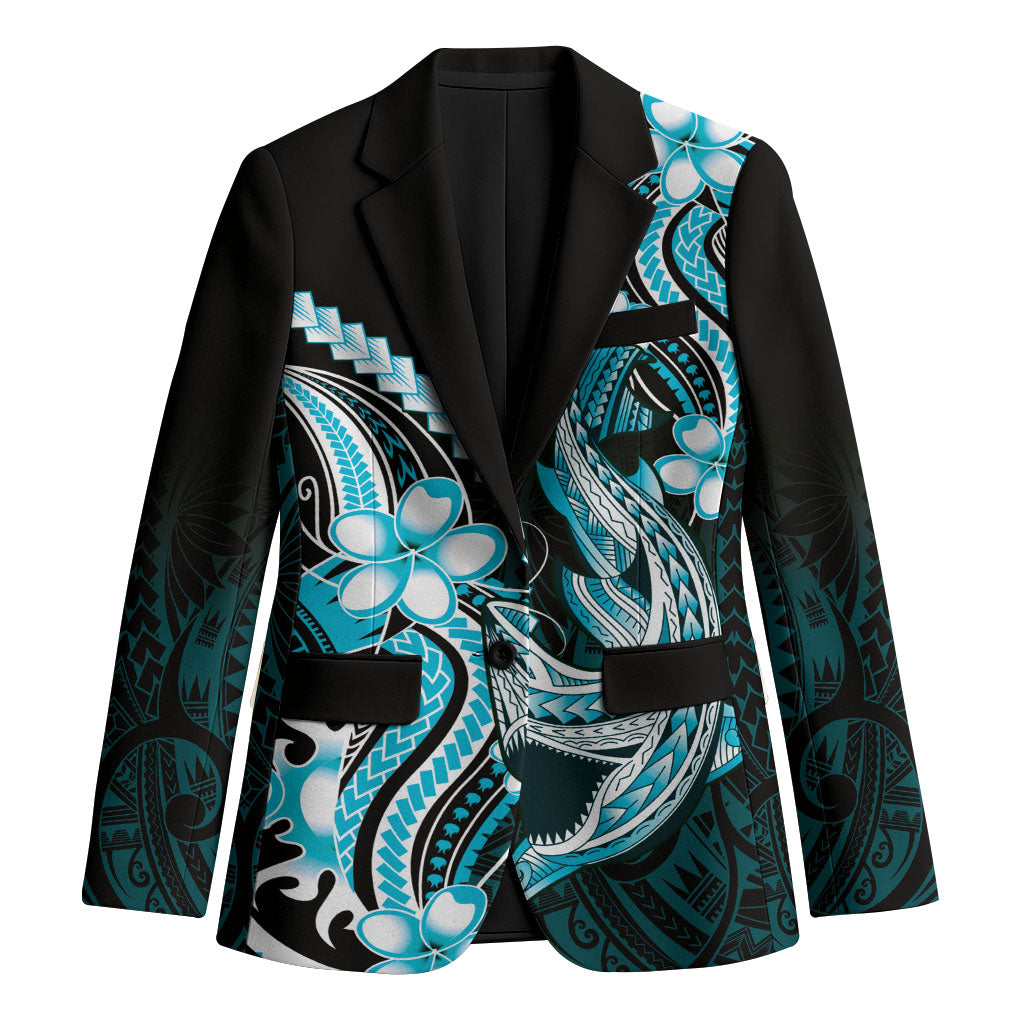 Blue Black Aloha Hawaii Blazer Polynesian Shark Tattoo Plumeria