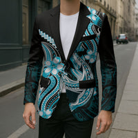 Blue Black Aloha Hawaii Blazer Polynesian Shark Tattoo Plumeria