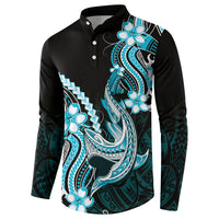 Blue Black Aloha Hawaii Button Sweatshirt Polynesian Shark Tattoo Plumeria