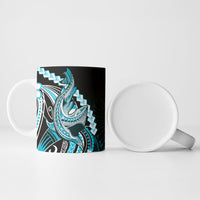 Blue Black Aloha Hawaii Ceramic Mug Polynesian Shark Tattoo Plumeria