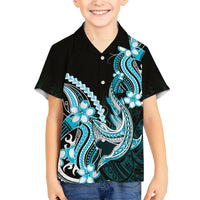 Blue Black Aloha Hawaii Family Matching Mermaid Dress and Hawaiian Shirt Polynesian Shark Tattoo Plumeria LT14 Son's Shirt Blue - Polynesian Pride