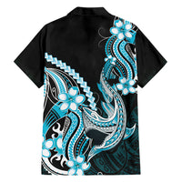Blue Black Aloha Hawaii Family Matching Off Shoulder Maxi Dress and Hawaiian Shirt Polynesian Shark Tattoo Plumeria LT14 - Polynesian Pride
