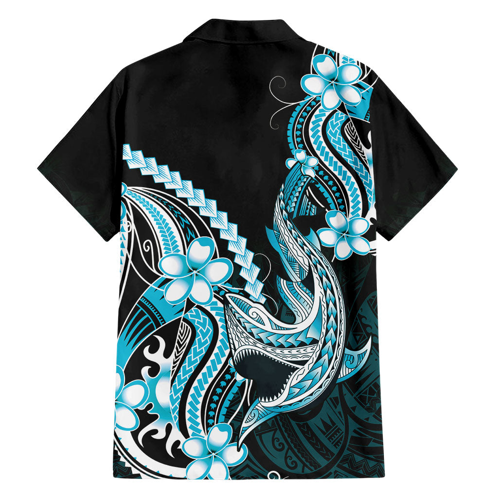 Blue Black Aloha Hawaii Family Matching Puletasi and Hawaiian Shirt Polynesian Shark Tattoo Plumeria LT14 - Polynesian Pride