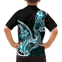 Blue Black Aloha Hawaii Family Matching Short Sleeve Bodycon Dress and Hawaiian Shirt Polynesian Shark Tattoo Plumeria LT14 - Polynesian Pride