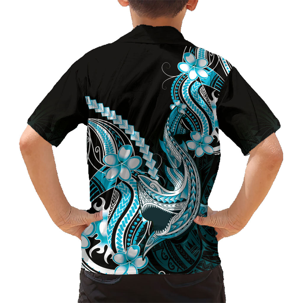 Blue Black Aloha Hawaii Family Matching Summer Maxi Dress and Hawaiian Shirt Polynesian Shark Tattoo Plumeria LT14 - Polynesian Pride
