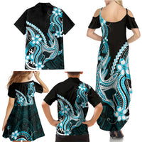 Blue Black Aloha Hawaii Family Matching Summer Maxi Dress and Hawaiian Shirt Polynesian Shark Tattoo Plumeria LT14 - Polynesian Pride