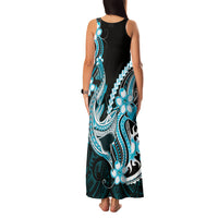 Blue Black Aloha Hawaii Family Matching Tank Maxi Dress and Hawaiian Shirt Polynesian Shark Tattoo Plumeria LT14 - Polynesian Pride