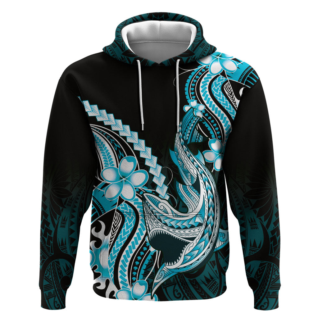 Blue Black Aloha Hawaii Hoodie Polynesian Shark Tattoo Plumeria