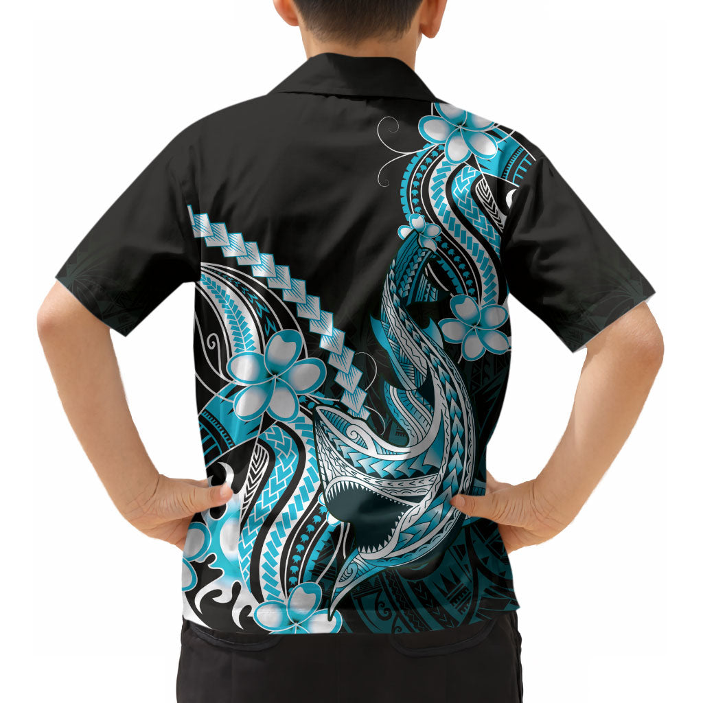 Blue Black Aloha Hawaii Kid Hawaiian Shirt Polynesian Shark Tattoo Plumeria LT14 - Polynesian Pride