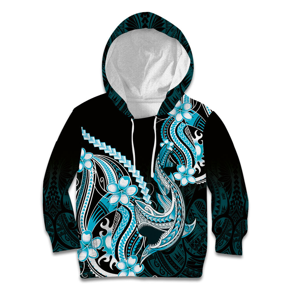 Blue Black Aloha Hawaii Kid Hoodie Polynesian Shark Tattoo Plumeria LT14 Hoodie Blue - Polynesian Pride