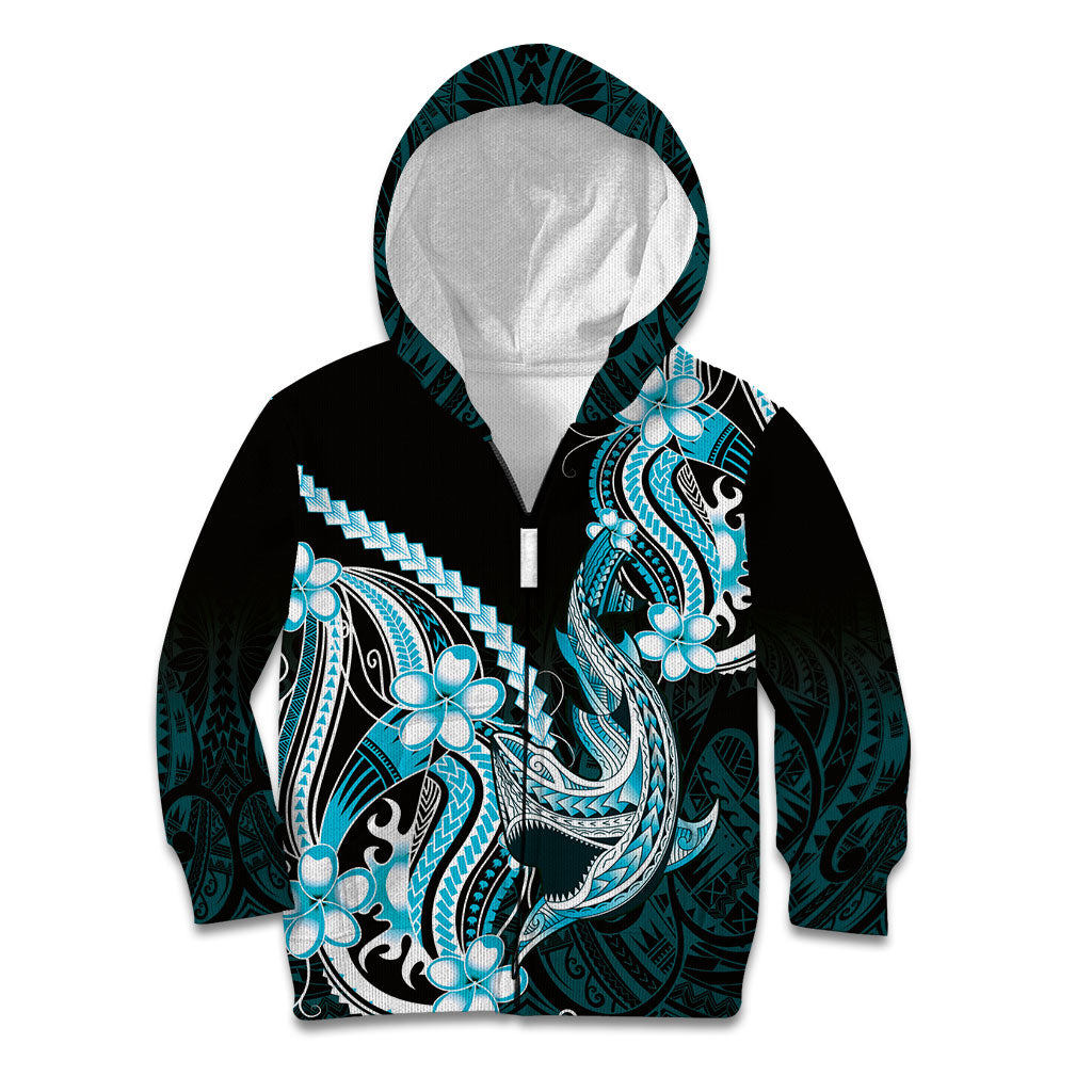Blue Black Aloha Hawaii Kid Hoodie Polynesian Shark Tattoo Plumeria LT14 Zip Hoodie Blue - Polynesian Pride