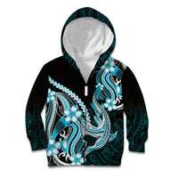 Blue Black Aloha Hawaii Kid Hoodie Polynesian Shark Tattoo Plumeria LT14 Zip Hoodie Blue - Polynesian Pride