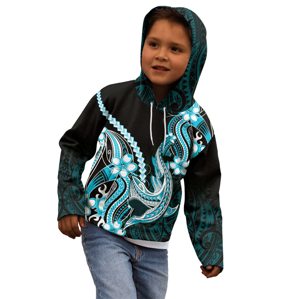 Blue Black Aloha Hawaii Kid Hoodie Polynesian Shark Tattoo Plumeria LT14 - Polynesian Pride