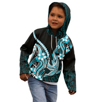 Blue Black Aloha Hawaii Kid Hoodie Polynesian Shark Tattoo Plumeria LT14 - Polynesian Pride