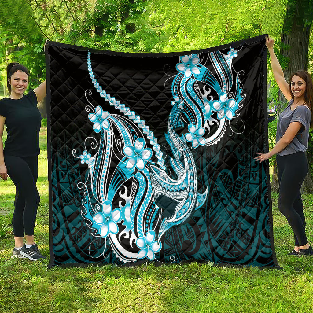 Blue Black Aloha Hawaii Quilt Polynesian Shark Tattoo Plumeria