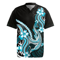 Blue Black Aloha Hawaii Rugby Jersey Polynesian Shark Tattoo Plumeria LT14 Blue - Polynesian Pride