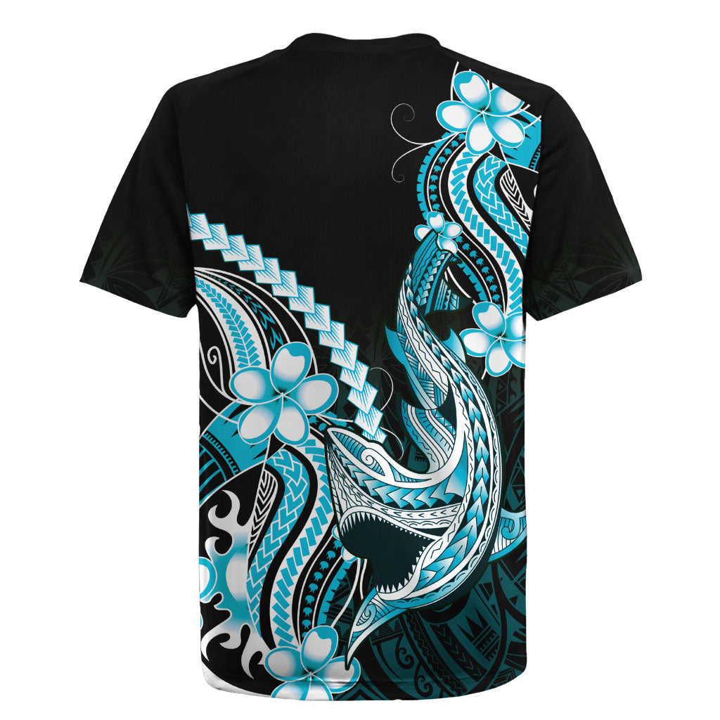 Blue Black Aloha Hawaii Rugby Jersey Polynesian Shark Tattoo Plumeria LT14 - Polynesian Pride