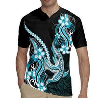Blue Black Aloha Hawaii Rugby Jersey Polynesian Shark Tattoo Plumeria LT14 - Polynesian Pride