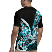 Blue Black Aloha Hawaii Rugby Jersey Polynesian Shark Tattoo Plumeria LT14 - Polynesian Pride