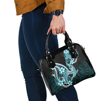 Blue Black Aloha Hawaii Shoulder Handbag Polynesian Shark Tattoo Plumeria