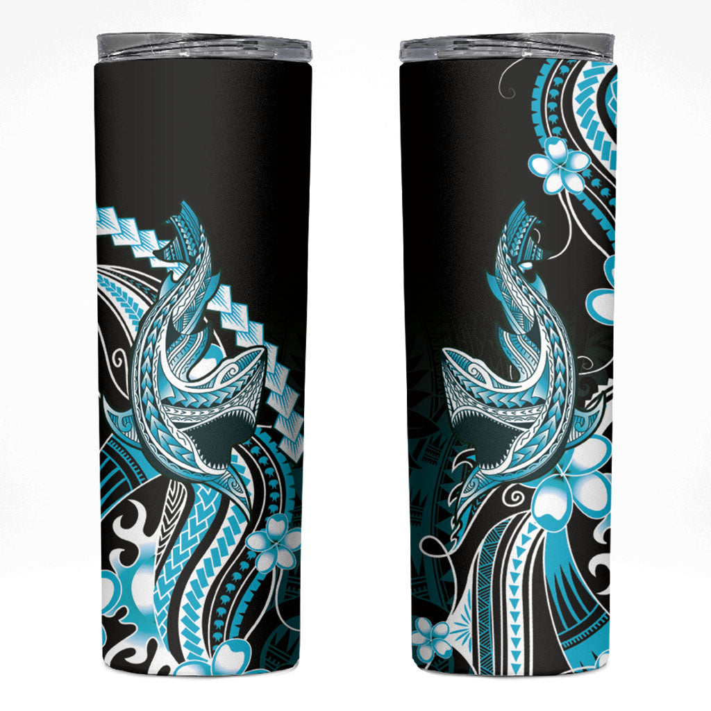 Blue Black Aloha Hawaii Skinny Tumbler Polynesian Shark Tattoo Plumeria LT14 Blue - Polynesian Pride