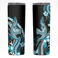 Blue Black Aloha Hawaii Skinny Tumbler Polynesian Shark Tattoo Plumeria LT14 Blue - Polynesian Pride